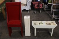 Red Chair, Birdhouse Bench, Toilet Paper Holder