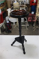 Vintage Wooden Ashtray Stand w/ Red Glass Ashtray