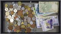 LOT OF FOREIGN COINS & CURRENCY