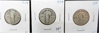 3 SILVER STANDING LIBERTY QUARTERS: 1926, 1929,