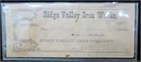 1875 RIDGE VALLEY IRON WORKS CHECK