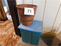 Vintage teal hamper/ waste basket - Woven wicker