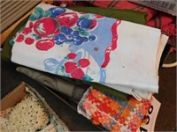 Vintage cotton tablecloth w/ red & blue fruit -