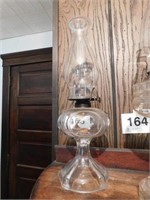 Antique pressed glass base oil lamp, base is 8"