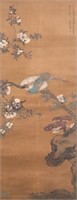 Qian Tangzhang Chinese Watercolor on Fabric Scroll