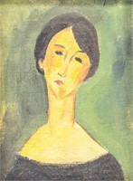 Italian Oil on Canvas Portrait Signed Modigliani