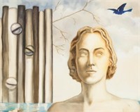 Belgian Surrealist Oil on Canvas Signed "magritte"