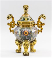 Chinese Cloisonne Censer with Tripod Lion Legs