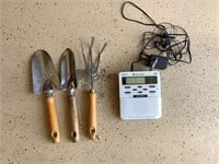 Garden utensils and weather alert radio