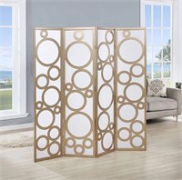 4-Panel Wood Room Divider with Circle Pattern