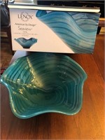 Large Lenox art glass Seaview Swirl Low Bowl -11 s