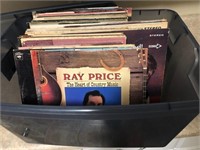Blue tote full of 33 records