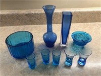 Large lot of blue glass