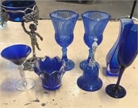 Lot of 8 cobalt blue items