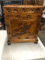 Hand carved 24 inch tall chest- opens at top