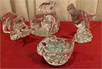 193 - LOT OF 4 GLASS ANIMAL FIGURINES MAX 5"H