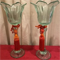 193 - PAIR OF 12"H FLOWER CANDLE HOLDERS
