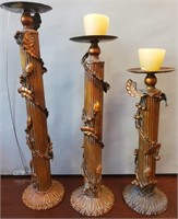 193 - 3 GRADUATED PILLAR CANDLE HOLDERS MAX 21"H