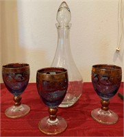 193 - DECANTER & 3 BEAUTIFUL GOBLETS