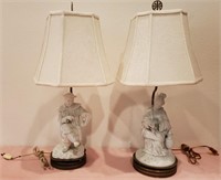 193 - ASIAN FIGURINE TABLE LAMPS W/SHADES 23"H