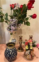 193 - CANDLE HOLDERS, VASES, ARTIFICIAL FLOWERS