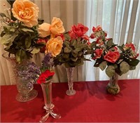 193 - 4 VASES W/ARTIFICIAL FLOWERS