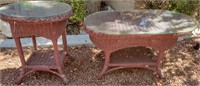 193 - 2 RATTAN PATIO TABLES W/GLASS TOPS