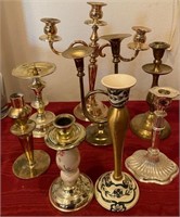 193 - LOT OF 8 BRASS CANDLE HOLDERS