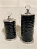 Ornate Glass Canisters /Tall 9”x5”, Short 7”x5”