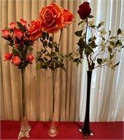 193 - 3 BUD VASES W/ARTIFICIAL ROSES