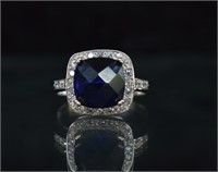 Sterling Silver Deep Blue & White Stone Ring