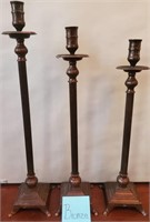 193 - 3 BRONZE CANDLE HOLDERS MAX 21"H