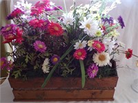Wood Planter Box W/Artificial Flowers