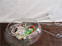 Assorted Miss Matched Jewlery In GLass Bowl