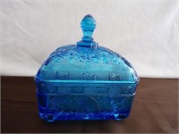 Vintage Tiara Glass Regal Blue Honey Bee Dish
