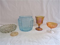 Carnival Glass,Blue Glass Jar,Vtg Glass Ashtray
