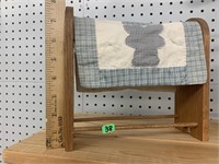 DOLL QUILT AND WOODEN RACK