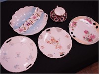 Vintage china including four cake plates decorated