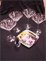 Set of four oversized martini glasses, 8 3/4"