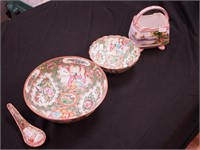 Three pieces of Rose Medallion china: two