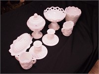 Eight pieces of milk glass including