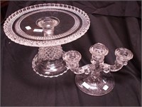 Early American pressed glass doughnut stand,