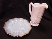 Westmoreland milk glass 9" pitcher, Paneled