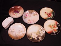 Six vintage plates decorated with fruit and