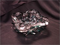 Heavy crystal 10" green and white striped bowl