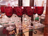 11 Antique Ruby pattern water goblets by