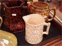 Three spatterware/spongeware pottery pitchers: