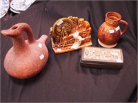 Four pieces of pottery: pitcher in the form