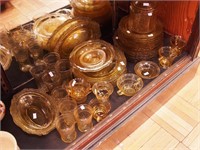 49 pieces of amber Depression glass,