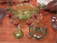 13 pieces Depression colored glass;